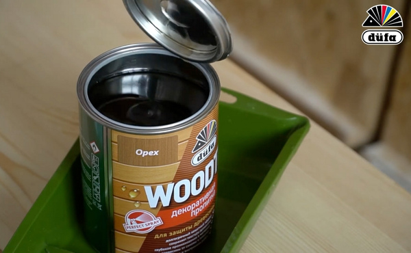 Демонстрация процесса нанесения лазурь-пропитки Dufa Woodtex