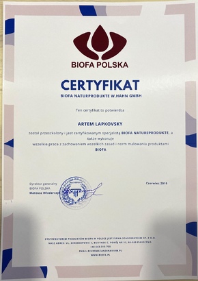 Biofa Polska - Гласит о том что мы применяем продукты Biofa с соблюдением технологии и придерживаемся требованиям производителя.